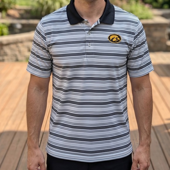 Russell Athletic Other - Russell Iowa Hawkeyes Mens Striped Polo Shirt White Black Golf Gameday L L/G